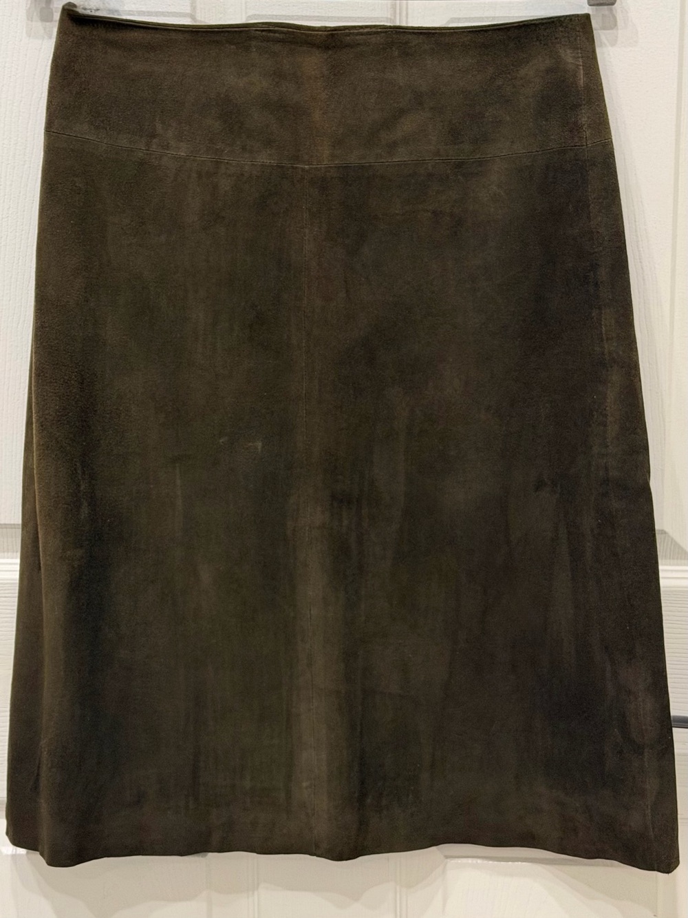 Brooks Brothers 100% Goat Suede A Line Skirt 6 Olive Green Leather Lined - Picture 1 of 8